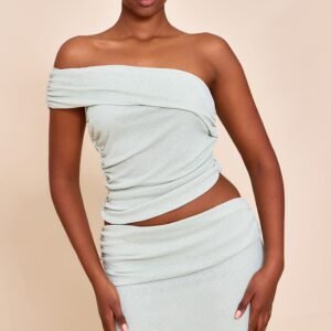 SAGE ONION SKIN RUCHED SIDE ASYMMETRIC TOP