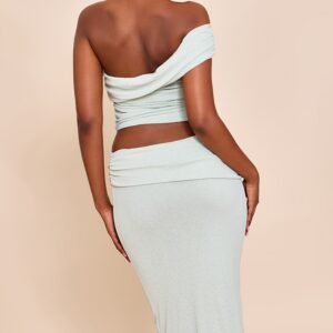 Alternative view of SAGE ONION SKIN RUCHED SIDE ASYMMETRIC TOP