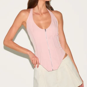PALE PINK BONED DIP HEM CORSET