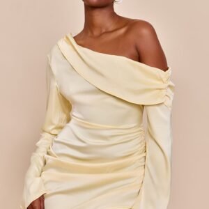 Alternative view of BUTTER CREAM SATIN ONE SHOULDER DRAPE BODYCON DRESS