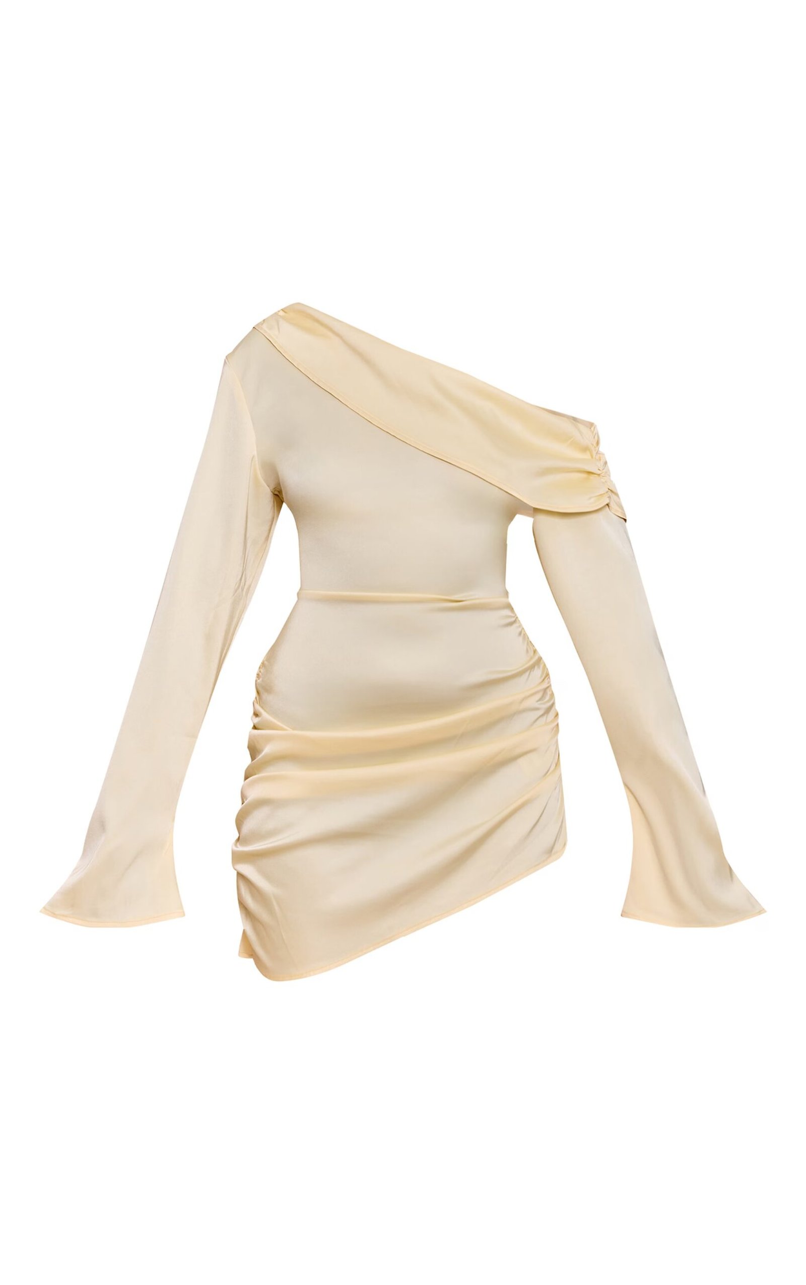 BUTTER CREAM SATIN ONE SHOULDER DRAPE BODYCON DRESS - Image 4