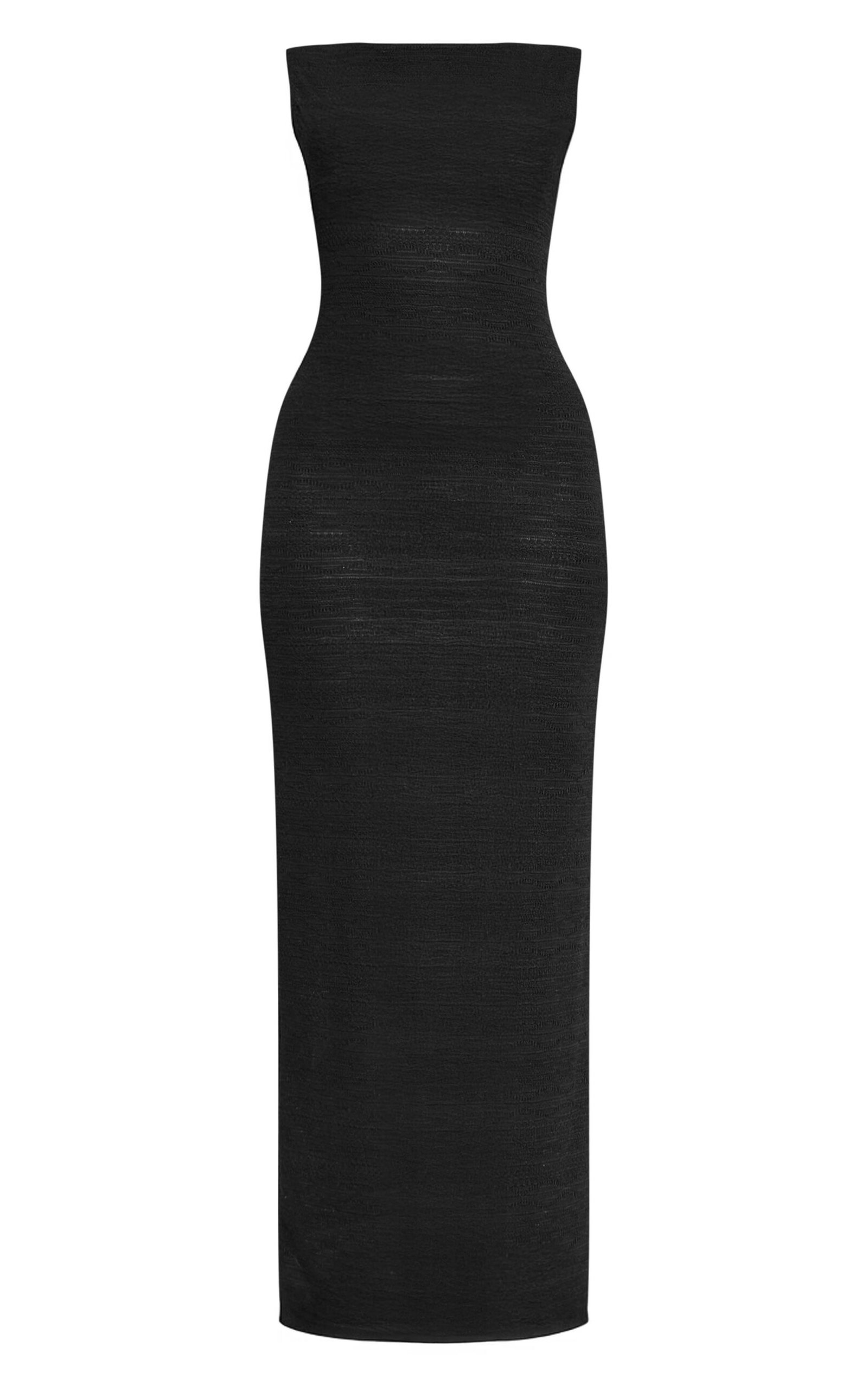 BLACK TEXTURED BOAT NECK MAXI DRESS - Image 4