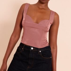 MAUVE CUP DETAIL BONED MATTE SATIN CORSET