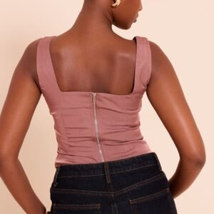 Alternative view of MAUVE CUP DETAIL BONED MATTE SATIN CORSET
