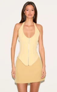 BUTTER YELLOW BONED DIP HEM CORSET