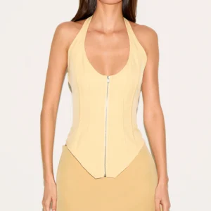 BUTTER YELLOW BONED DIP HEM CORSET